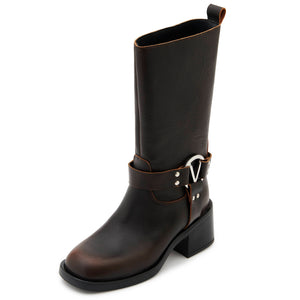 VALENTINO Brown calfskin biker ankle boot