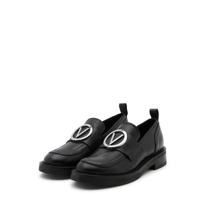 VALENTINO Mocassino vitello nero V logo