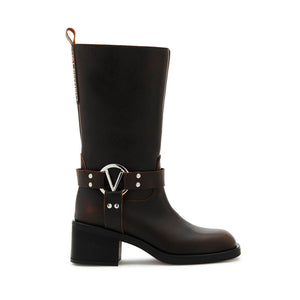 VALENTINO Brown calfskin biker ankle boot