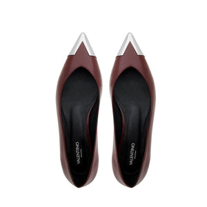 VALENTINO leather Ballerina with Logoed Toe