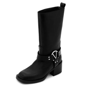 VALENTINO Black calfskin biker ankle boot