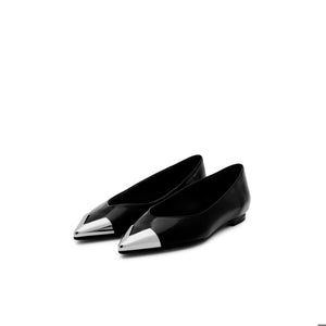 VALENTINO leather Ballerina black with Logoed Toe