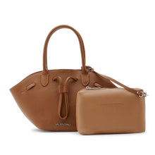 Carica l'immagine nel visualizzatore di Gallery, VALENTINO Borsa a Mano Soft Cuoio - Mini -  vista frontale con logo, lacci per arricciare la chiusura e pochette interna.