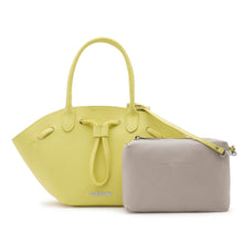 Carica l'immagine nel visualizzatore di Gallery, VALENTINO Borsa a Mano Soft Giallo - Mini -  vista frontale con logo, lacci per arricciare la chiusura e pochette interna.