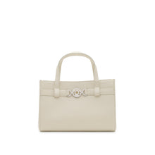 Carica l'immagine nel visualizzatore di Gallery, VALENTINO hand bag Taylor mini Off White - vista frontale con logo acciaio e manici a braccio.