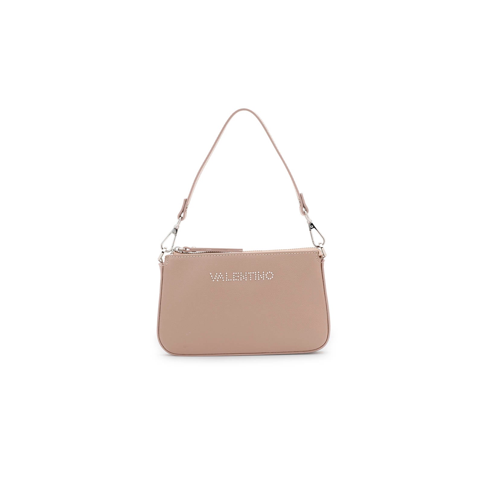 VALENTINO Mini Bag cipria in pelle martellata con logo in micro strass