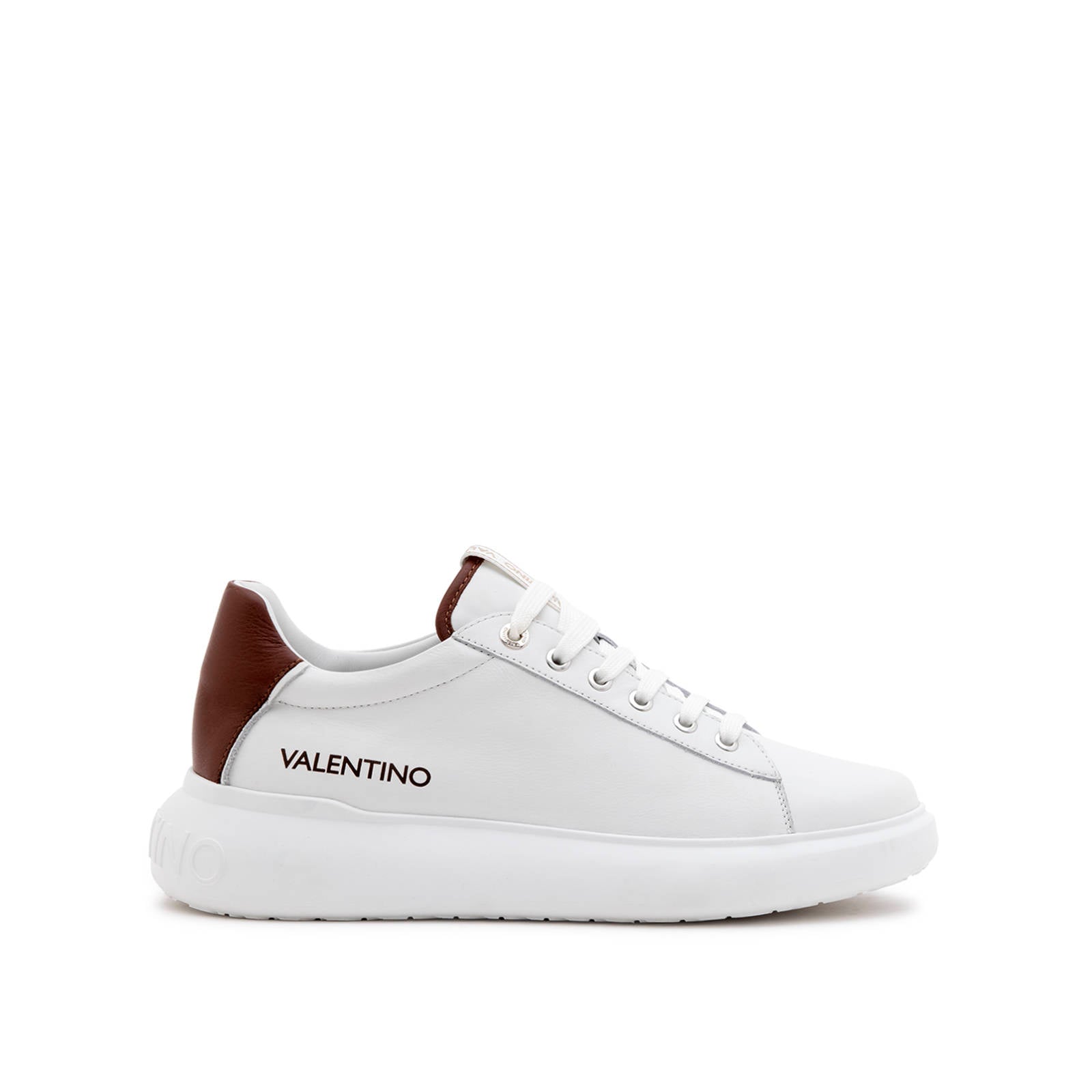 Sneaker VALENTINO Rey White/Brown in pelle di vitello bianca con logo a contrasto.