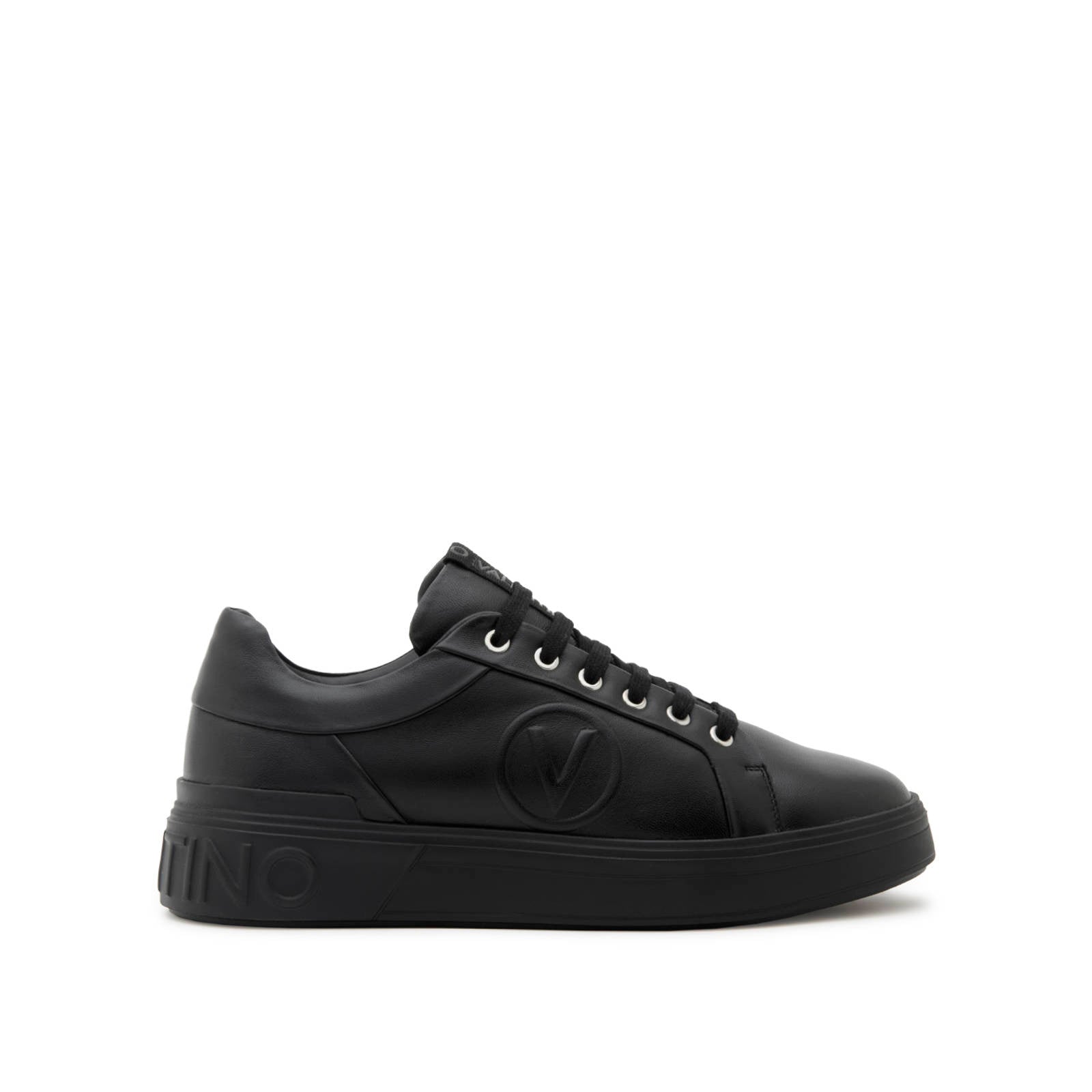 Sneaker VALENTINO Rey VLogo in nappa nera con suola bombata e tag in tessuto con logo