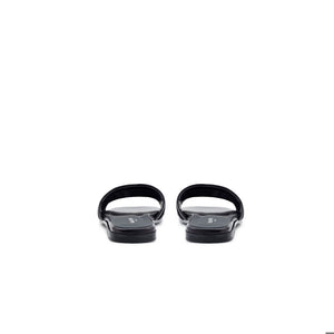 Valentino Slider Satin Black in satin con fascia e logo scintillante